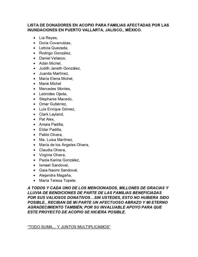 ¡Agradecimiento a todos los donadores!